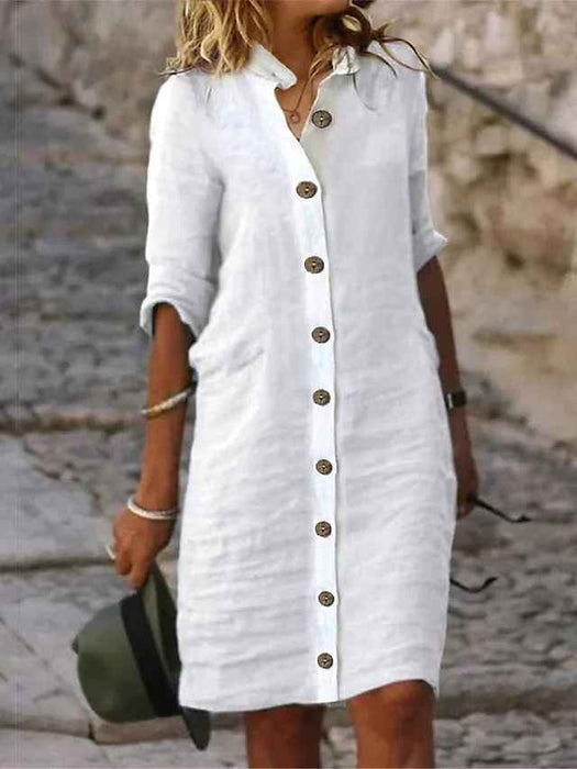 Women's Shirt Dress Casual Dress Cotton Linen Dress Midi Dress Cotton Blend