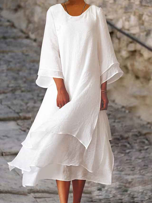 Women's Cotton Linen Dress Casual Dress Midi Dress Cotton Blend