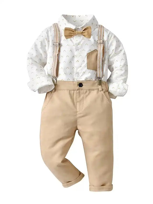 Wedding Two-piece Suit ( Shirt Pants Bow Tie ) Kids Boys Ring Bearer Suits Long Sleeve