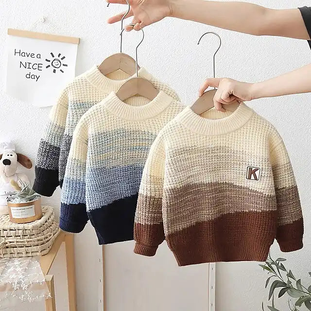 Toddler Boys Sweater Color Block Long Sleeve Crewneck Outdoor Adorable Blue Spring Clothes 3-7 Years