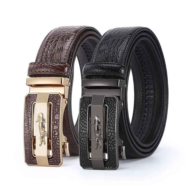 Men's Leather Belt Slide Ratchet Belt Black Alloy Plain for Men Dress Pant Shirt Oxfords