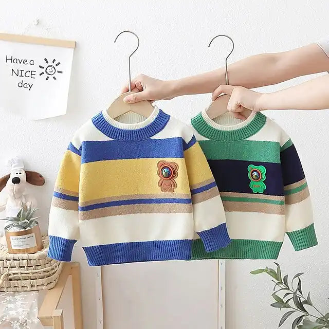 Toddler Boys Sweater Color Block Long Sleeve Crewneck Outdoor Adorable Light Yellow Spring Clothes 3-7 Years