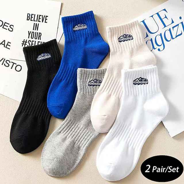 Men's 2 Pairs Ankle Socks Running Socks Black White Color Plain