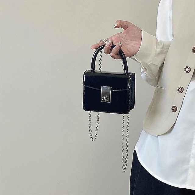 2023 new patent leather small square bag women japan and south korea ins fashion chain