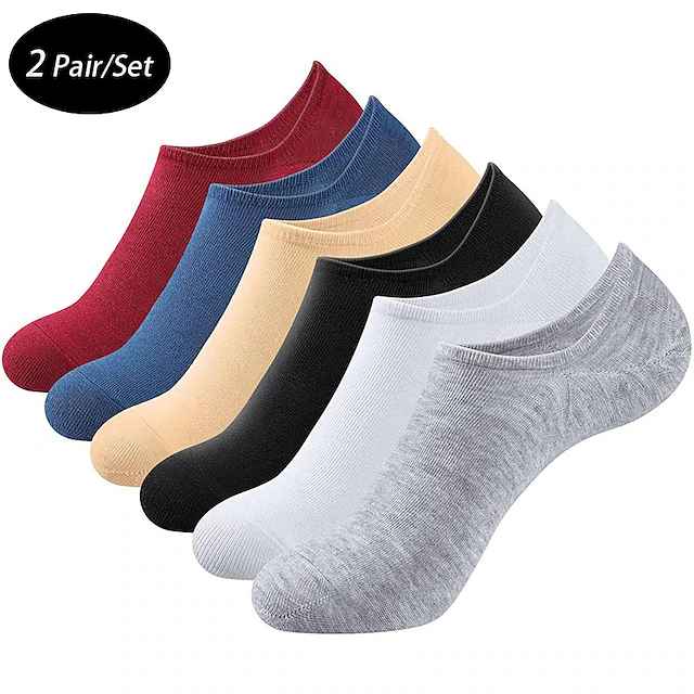 Men's 2 Pairs Socks Ankle Socks Low Cut Socks No Show Socks Black White Color