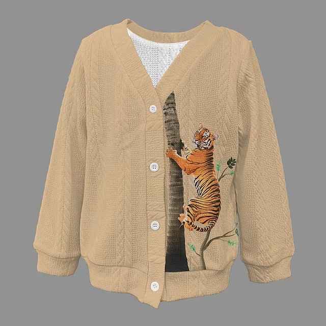 Boys 3D Tiger Sweater & Cardigan Long Sleeve 3D Print Animal Fall Winter Fashion