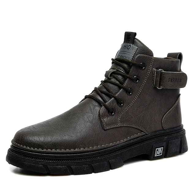 Men's Boots Combat Boots Walking Casual Athletic PU Comfortable Lace-up Black Brown Fall