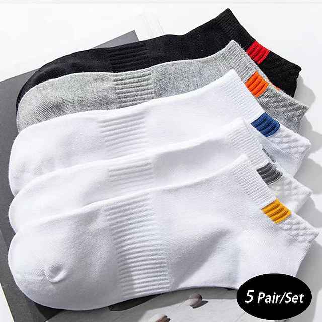 Men's 5 Pairs Ankle Socks No Show Socks Black White Color Plain Casual
