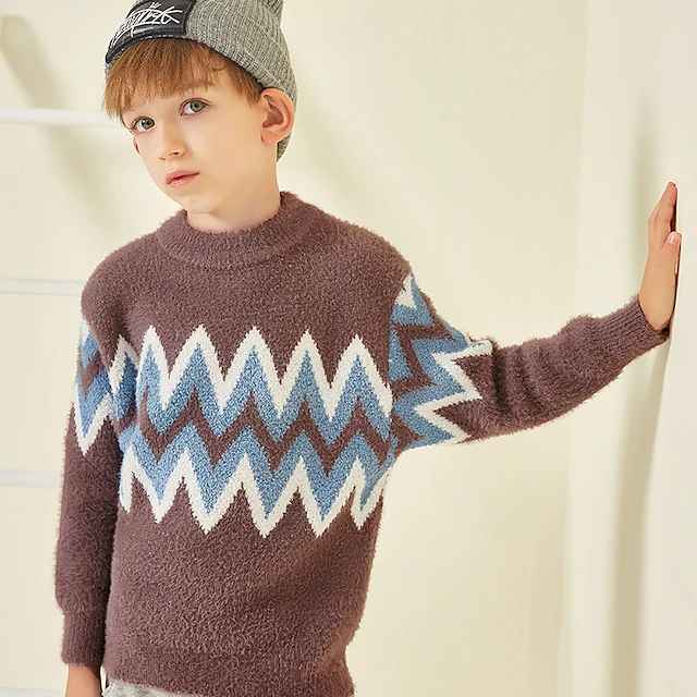 Kids Boys Sweater Stripe Long Sleeve Crewneck Outdoor Fashion Purple Fall Clothes 7-13 Years