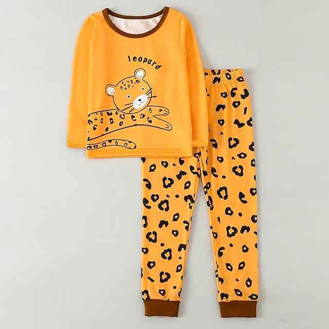 Boys 3D Leopard Print Pajama Set Long Sleeve 3D Print Fall Winter Active