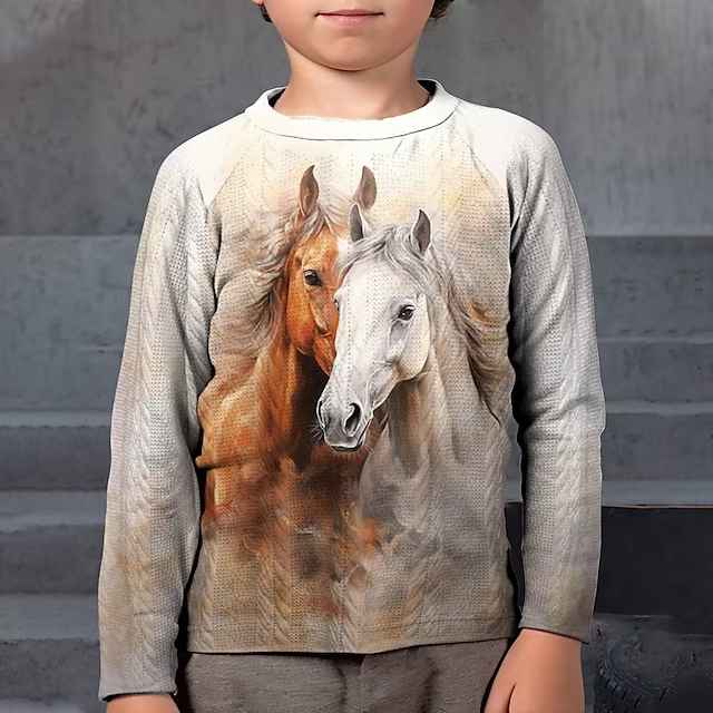 Boys 3D Horse sweater pullover Long Sleeve 3D Print Fall Winter Fashion Streetwear