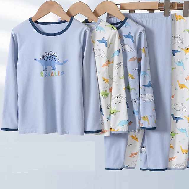 Kids Boys 2 Pieces T-shirt & Pants Pajama Set Long Sleeve White Blue Sky Blue