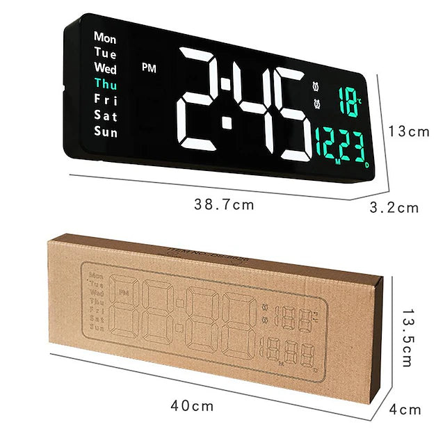 Large Digital Wall Clock Remote Control Temp Date Week Display Power Off