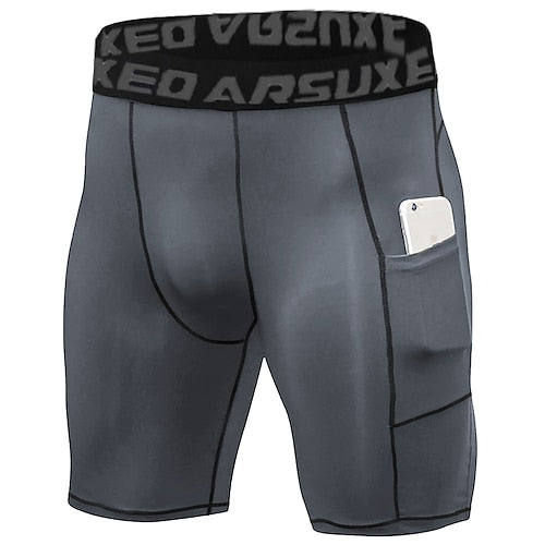 Arsuxeo Men's Running Tight Shorts Compression Shorts with Phone Pocket High Waist Base