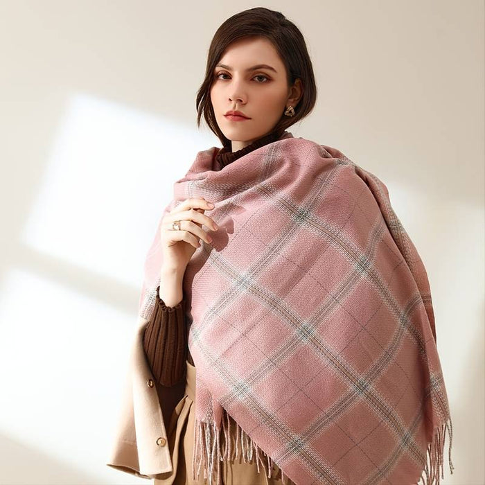 Winter New Women's Plaid Scarves Knit Mix Color Long Tassel Shawl Wraps