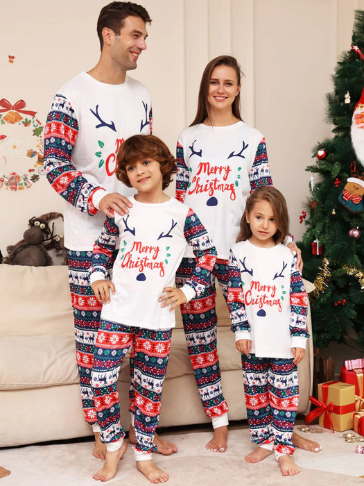Family Christmas Pajamas Letter School Red Long Sleeve Mommy And Me Outfits Active Matching Outfits