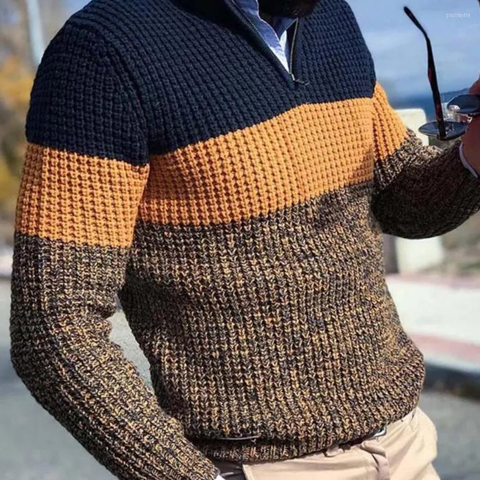 Men's Sweater Pullover Sweater Jumper Ribbed Knit Cropped Zipper Knitted Color Block