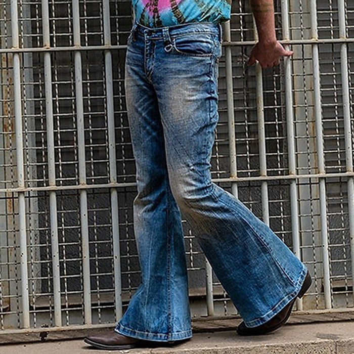 Men's Jeans Flared Pants Trousers Denim Pants Pocket Plain Comfort Breathable Outdoor