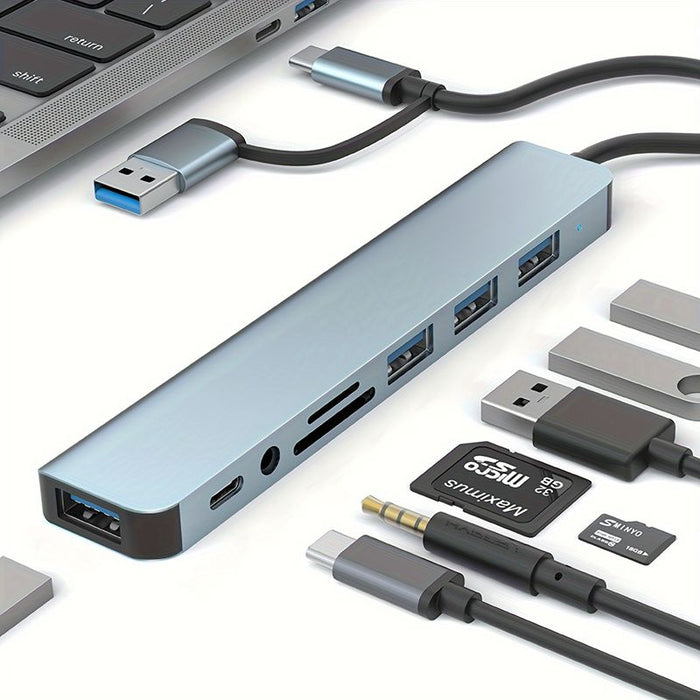 8 In 1 USB Hub Dual Purpose Hub With USB & Type C Interfaces 8-port USB C Hub With USB 3.0 USB 2.0