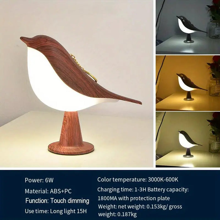 Magpie Night Light with Tri-color Touch Control Dimmable Cute Little Bird Night Light