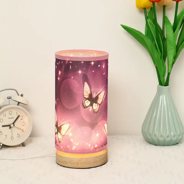 Wood Base Purple Butterfly Table Lamp Bedside Night Light and Room Decoration 1pc
