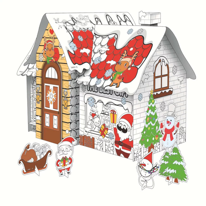 Christmas Children's Toys Diy Cardboard House Parent-child 3d Puzzle Art Painting Hand Drawn Graffiti House