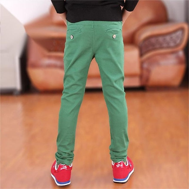 Kids Boys Pants Green White Black Solid Colored