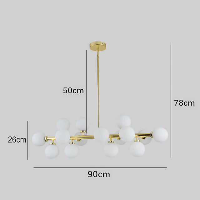 16 Bulbs 90cm(35.4") LED Gold Pendant Light Metal Glass Sputnik Electroplated 3.9"