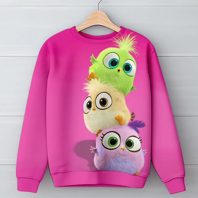 Girls' 3D Cartoon Chick Sweatshirt Pullover Pink Long Sleeve 3D Print Spring Fall Fashion Streetwear
