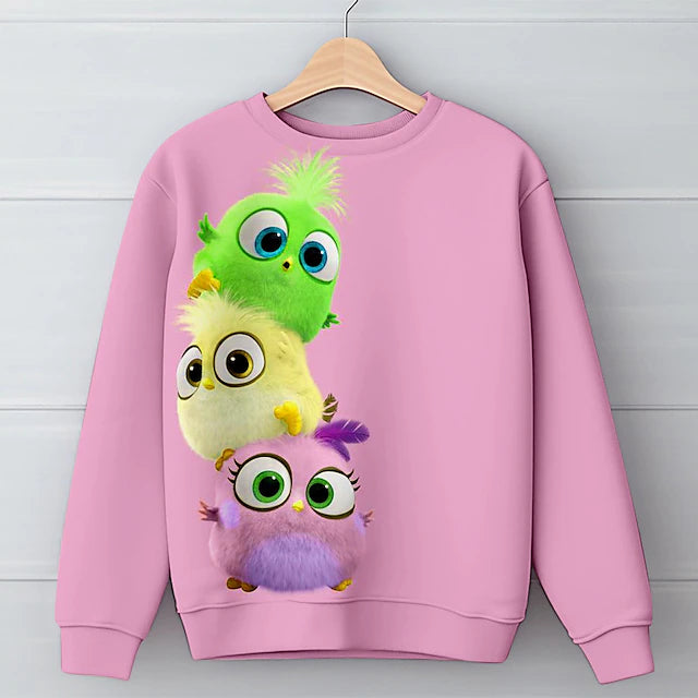 Girls' 3D Cartoon Chick Sweatshirt Pullover Pink Long Sleeve 3D Print Spring Fall Fashion Streetwear