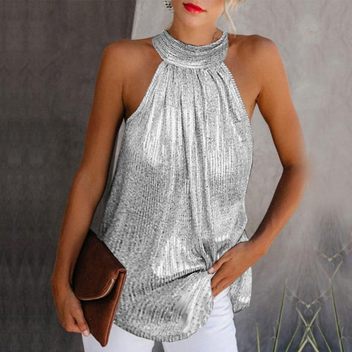 Women's Shirt Blouse Tank Top Silver Black Yellow Plain Sexy Pleated Cut Out