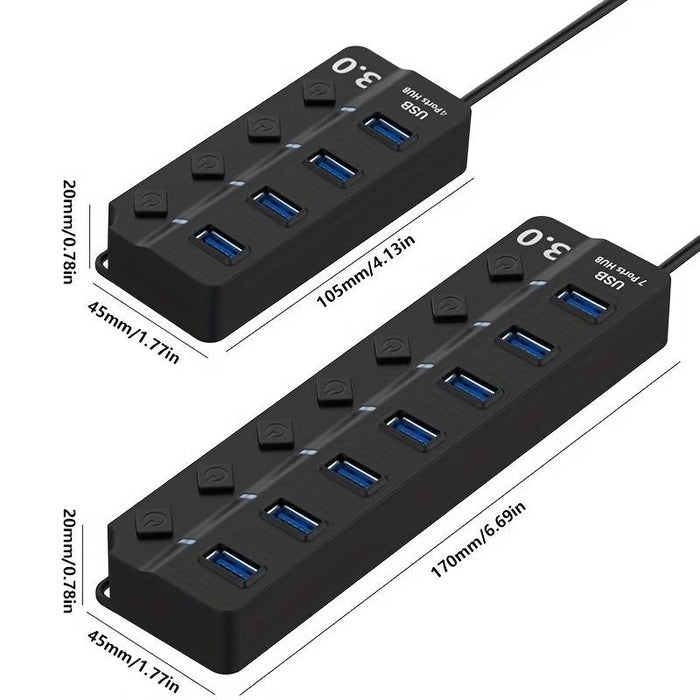Usb Extension Cable Multiple Port 4-Port/7-Port USB 2.0/3.0 HUB Splitter With LED Power