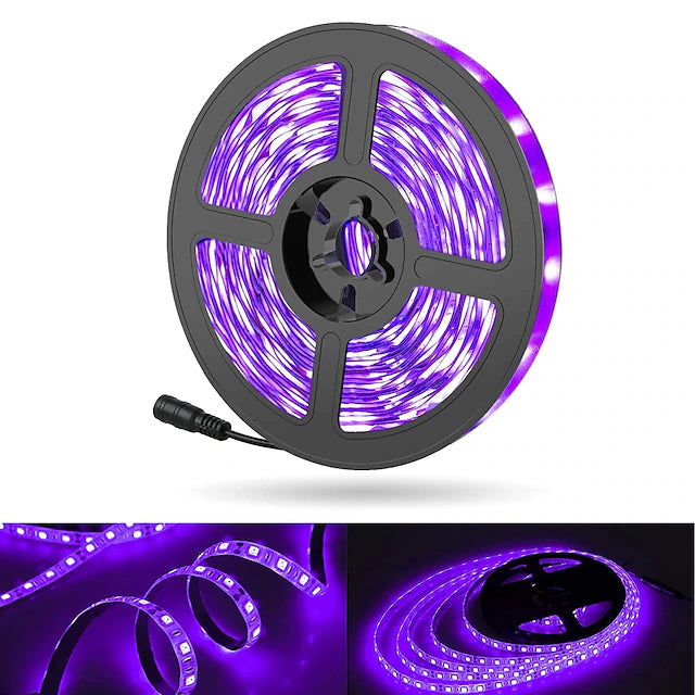 UV Black Light LED Strip Lights 16.4FT 5M Flexible 395-405nm 2835SMD 8mm Flexible
