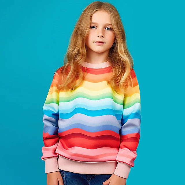 Unisex Boys Girls' 3D Graphic Rainbow Stripe Sweatshirt Long Sleeve 3D Print Summer Fall Fashion Streetwear Daily Polyester