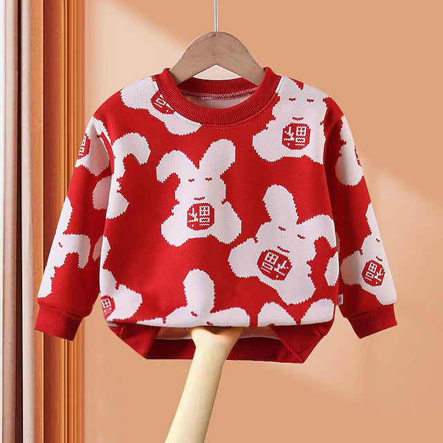 Kids Girls' Sweater Graphic School Long Sleeve Crewneck Active 2-12 Years Fall black strips Khaki strips Red bunny