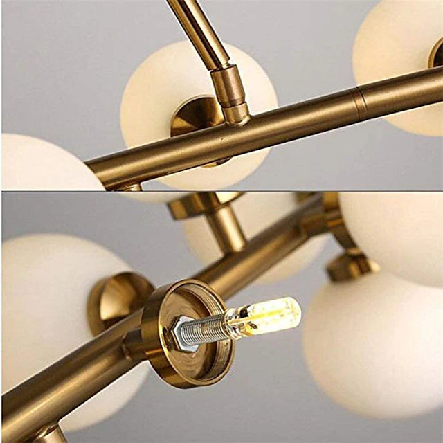 16 Bulbs 90cm(35.4") LED Gold Pendant Light Metal Glass Sputnik Electroplated 3.9"