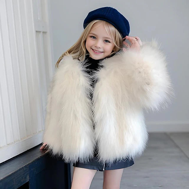 Kids Girls' Faux Fur Coat Solid Color Active Outdoor Coat Outerwear 3-10 Years Fall Black White Pink