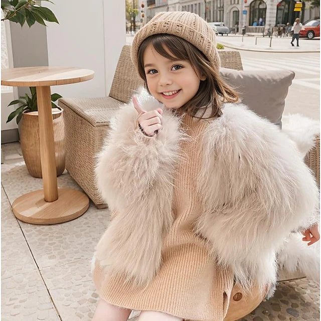 Kids Girls' Faux Fur Coat Solid Color Active Outdoor Coat Outerwear 3-10 Years Fall Black White Pink