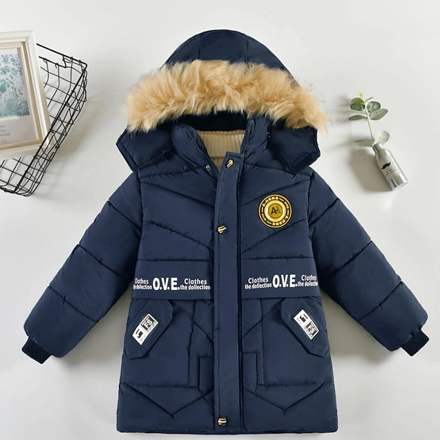 Kids Boys Down Coat Outerwear Solid Color Long Sleeve Coat Outdoor Cool Adorable