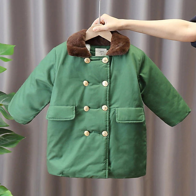 Kids Boys Coat Outerwear Solid Color Long Sleeve Button Coat Outdoor Daily Army Green Winter 7-13 Years