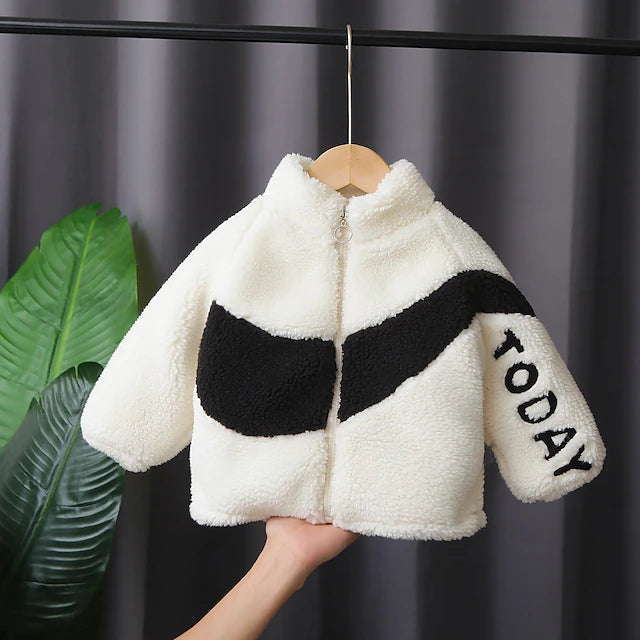 Toddler Boys Coat Outerwear Letter Long Sleeve Zipper Coat Outdoor Cool Daily off white Black Winter 3-7 Years #