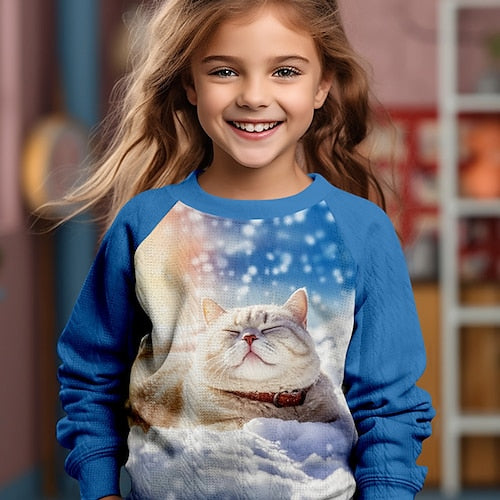 Girls' 3D Cat sweater pullover Long Sleeve 3D Print Fall Winter Active Fashion Cute Polyester Kids 3-12 Years