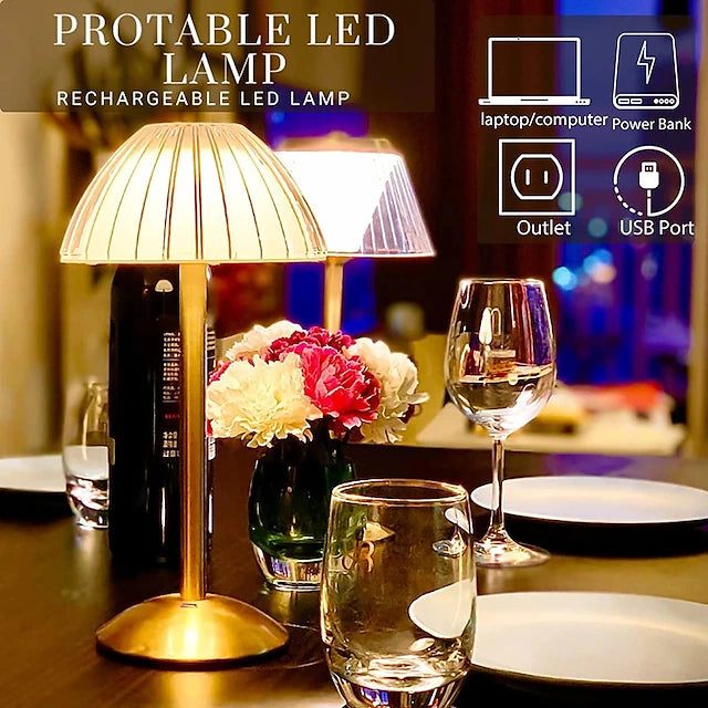 LED Table Lamp Rechargeable Restaurant Bar Vintage With USB Charging Port for Bedroom