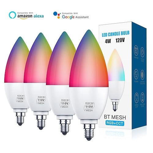 E12 Led Bulb Bluetooth App RGB Candle Lamp Intelligent Lighting 2700K-6500K 4W 110V&4W220V High Quality