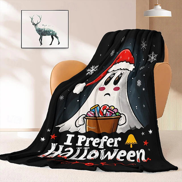 Halloween Throw Blanket with Cheerful Santa Hat Pattern