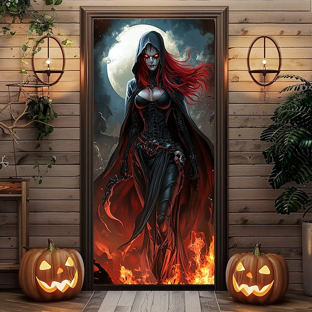 Halloween Door Decorations Halloween Door Covers Face Death Door Tapestry