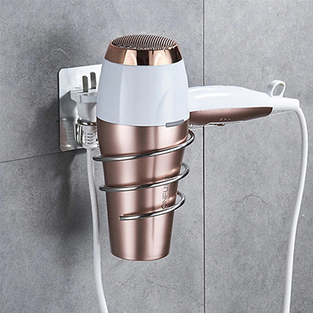 Stainless Steel Hair Dryer Holder Adhesive Blower Organizer Wall Mounted Spiral Stand Shelves