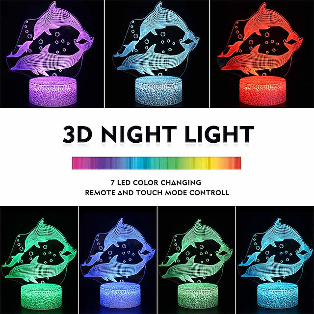 Dolphin Gifts 3D Illusion Lamp Dolphin Night Light for Bedroom Decoration