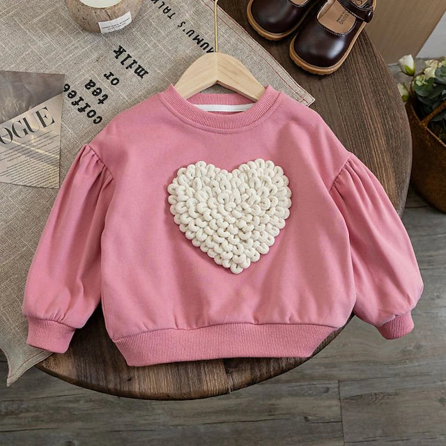 Toddler Girls' Sweatshirt Heart School Long Sleeve Active 3-7 Years Fall Pink Red Apricot