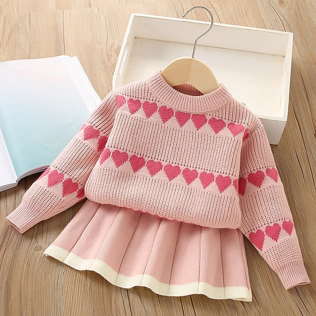 2 Pieces Toddler Girls' Graphic Ruched Skirt & Sweater Set Long Sleeve